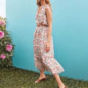 LOFT Floral Midi Ruffle Sleeveless Dress